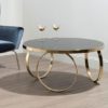 Meleph 100cm Round Black Glass Top Coffee Table With Gold Frame