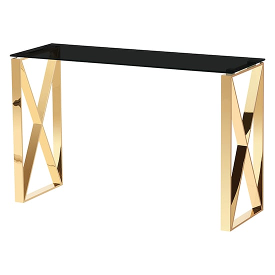 Nardo Black Glass Console Table With Gold Stainless Steel Frame