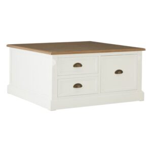 Hardtik Wooden Coffee Table With 3 Drawers In Natural And White