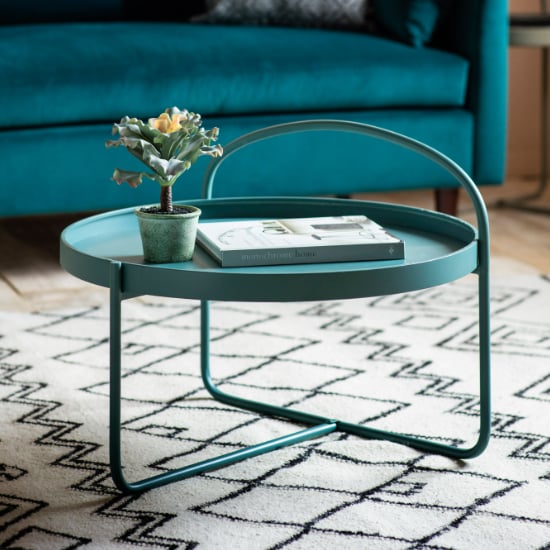 Marbury Round Metal Coffee Table In Teal