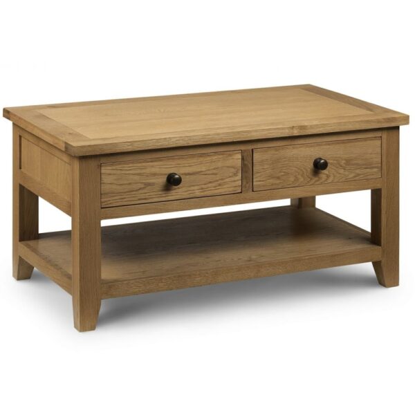 Aaralyn Wooden Coffee Table With 2 Drawers In Waxed Oak