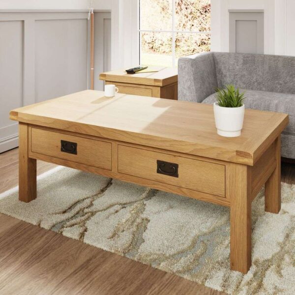 Concan Wooden Coffee Table With 2 Drawers In Oak