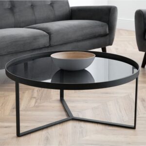 Lamis Smoked Glass Coffee Table With Black Metal Frame