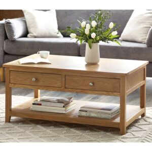 Macon Wooden Coffee Table With 2 Drawers In Oak
