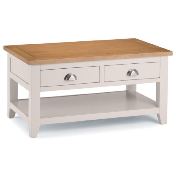 Raisie Wooden Coffee Table With 2 Drawers In Oak And Grey
