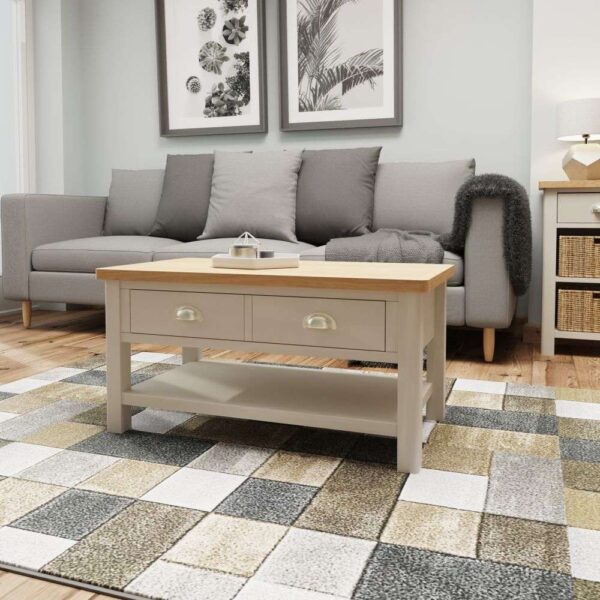 Rosemont Wooden Coffee Table With 2 Drawers In Dove Grey