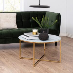 Allen White Marble Glass Coffee Table With Gold Frame