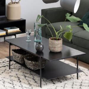 Angus Wooden Coffee Table With Undershelf In Black