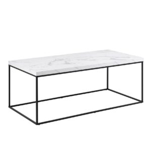Burnaby Wooden Coffee Table Rectangular In White Marble Effect