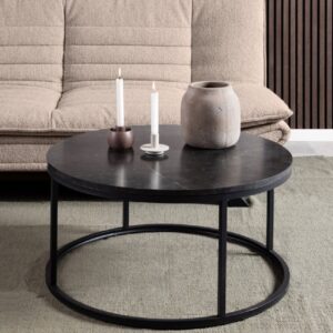 Salem Wooden Coffee Table Round In Black Marble Effect