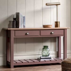 Elvira Wooden Console Table With 2 Drawers In Clay And Oak