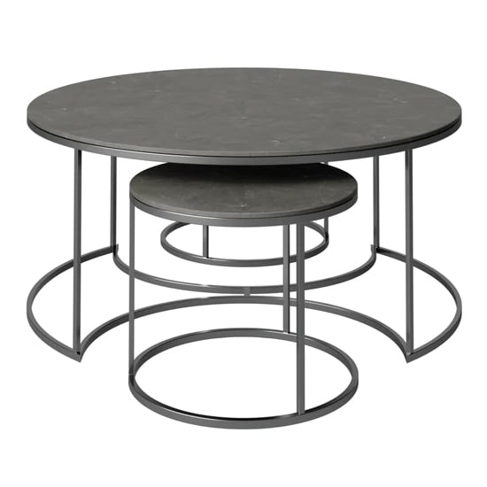 Ohrid Matte Grey Ceramic Nesting Coffee Tables With Metal Frame