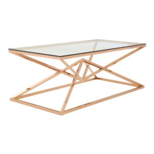 Alluras Clear Glass Coffee Table With Rose Gold Frame