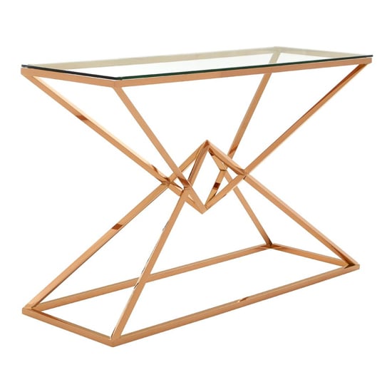 Alluras Clear Glass Console Table With Rose Gold Metal Frame