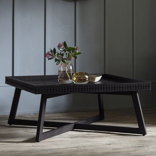 Bahia Square Wooden Coffee Table In Matt Black Charcoal