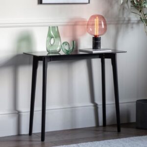 Brix Smoked Glass Console Table In Black Oak Base