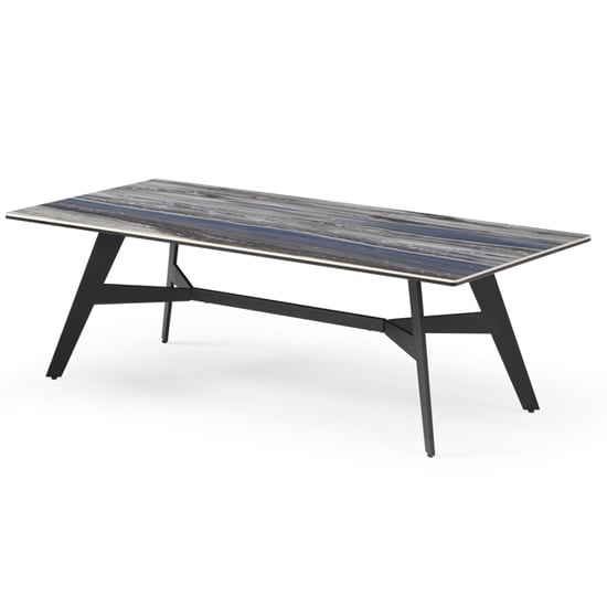 Cebalrai Glass Coffee Table In Blue Mist With Black Metal Legs