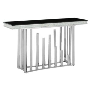 Elizak Black Glass Top Console Table With Silver Metal Frame