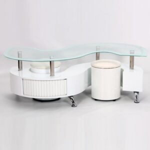 Kalida Glass Coffee Table With 2 Stool In White High Gloss Base