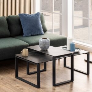 Keene Black Ceramic Nesting Coffee Tables With Metal Frame