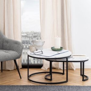 Salem Wooden Nesting Coffee Tables In White Marble Effect