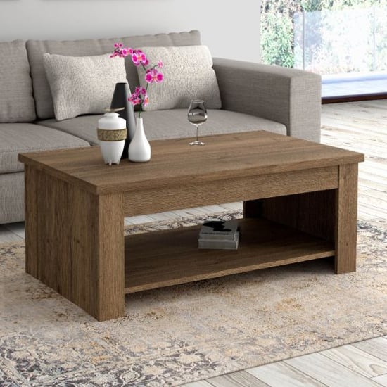 Calgary Wooden Coffee Table With 1 Shelf In Tabak Oak