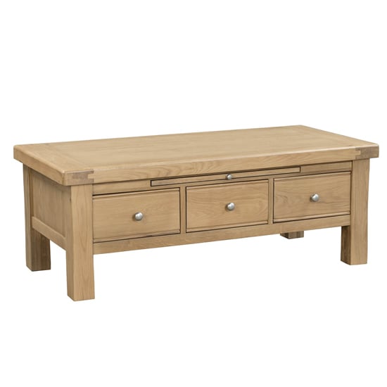 Danville Wooden Coffee Table With 3 Drawers In Oak