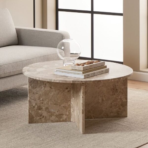 Vashon Marble Round Coffee Table in Brown