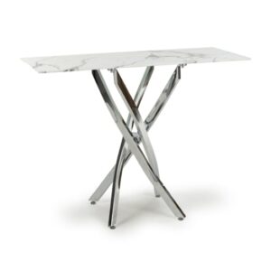 Avon Console Table In White Marble Effect With Chrome Legs