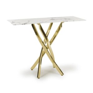 Avon Console Table In White Marble Effect With Gold Legs