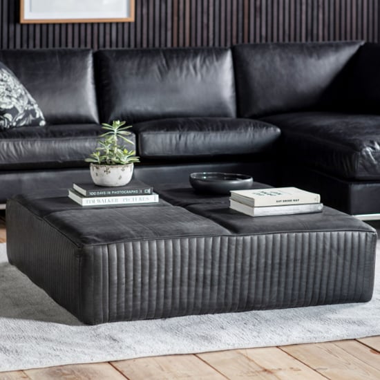 Braham Leather Ottoman Coffee Table In Black