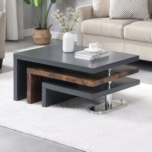 Design Rotating High Gloss Coffee Table In Grey And Rustic Oak