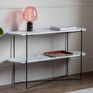 Lankford Wooden Console Table In White Marble Effect