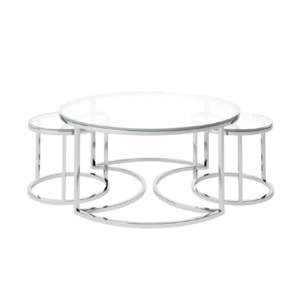 Ohrid Clear Glass Nesting Coffee Tables With Chrome Frame