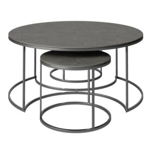 Ohrid Matte Grey Ceramic Nesting Coffee Tables With Metal Frame