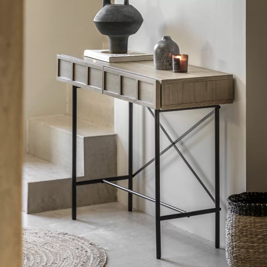 Pacific Wooden Console Table With 2 Drawers In Smoked Oak