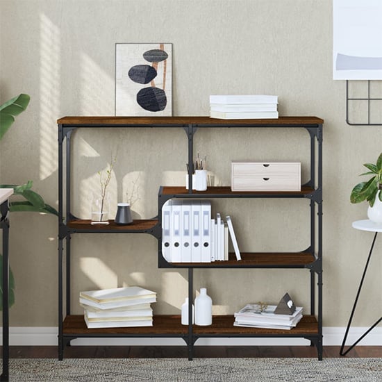 Rivas Wooden Console Table With 4 Shelves In Brown Oak