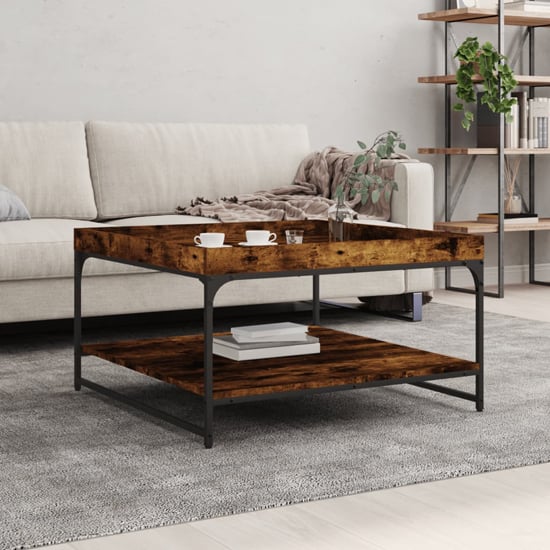 Tacey Wooden Coffee Table In Smoked Oak With Undershelf