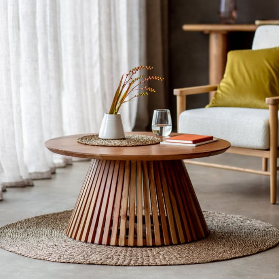 Brookline Wooden Round Coffee Table In Natural