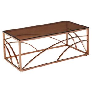 Cassis Glass Coffee Table In Smoked Brown With Rose Gold Frame