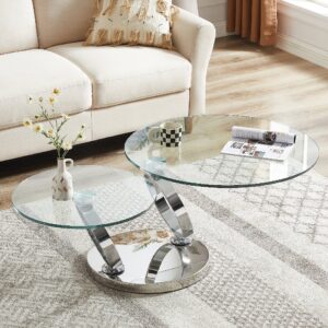 Donatella Magic Ring Swivel Glass Coffee Table With Steel Base