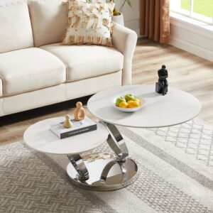 Donatella Magic Ring Swivel White Ceramic Coffee Table With Steel Base