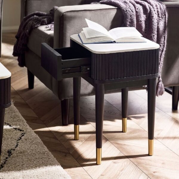 Laurel Stone Coffee Table With 2 Drawers In White Marble Effect