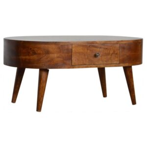 Laurel Wooden Circular Coffee Table In Chestnut With 2 Drawers