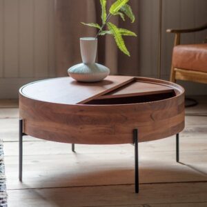 Pawhuska Round Wooden Storage Coffee Table In Natural