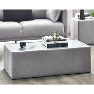 Rania Glass Top Coffee Table With Grey Fabric Frame