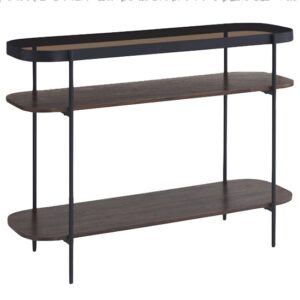 Sarnia Glass Console Table In Brown With Dark Walnut Shelf