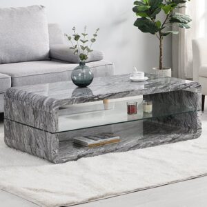 Xono High Gloss Coffee Table With Shelf In Melange Marble Effect