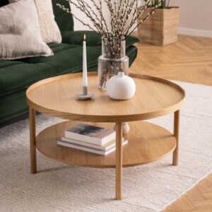 Belcourt Wooden Round Coffee Table In Oak