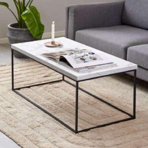 Bellmore Wooden Rectangular Coffee Table In White Marble Effect